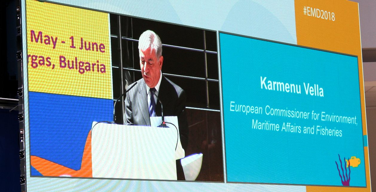 Karmenu Vella giving the opening speech in Burgas for European Maritime Day 2018
