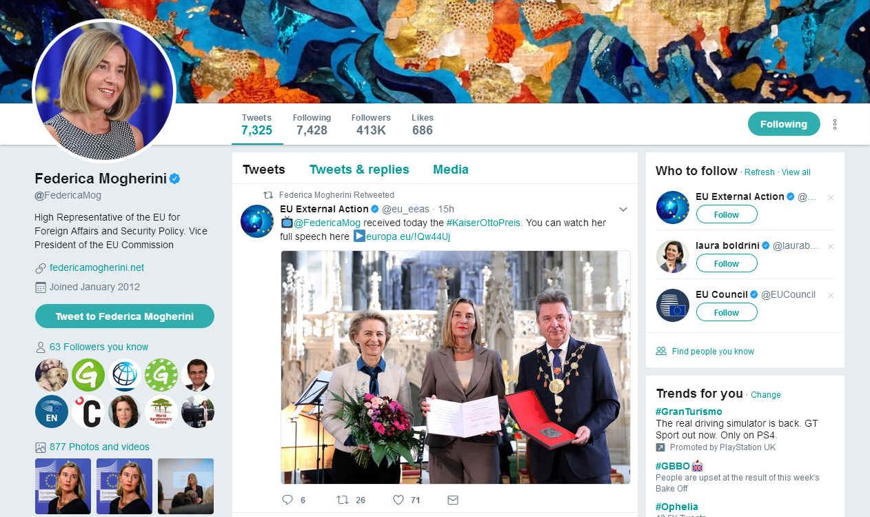 Twitter front page for Federica Mogherini
