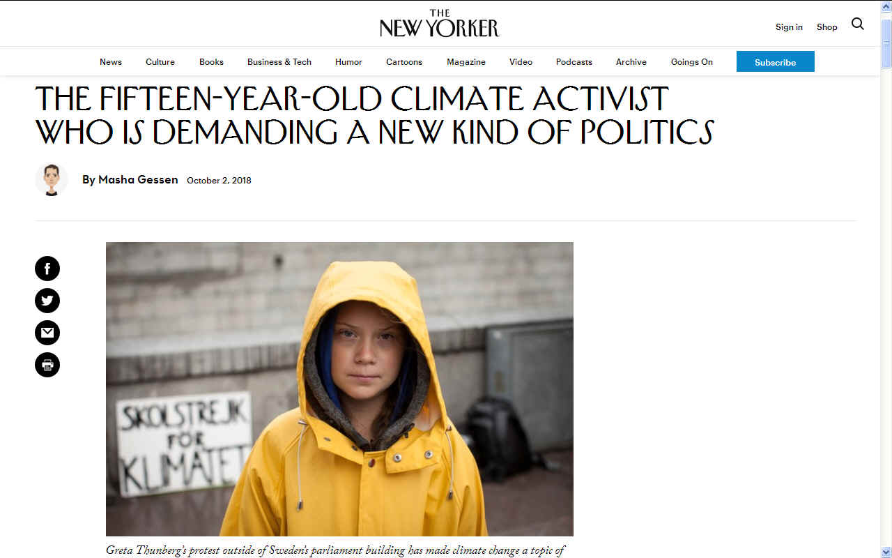15 year old schoolgirl Greta Thunberg demans new politics