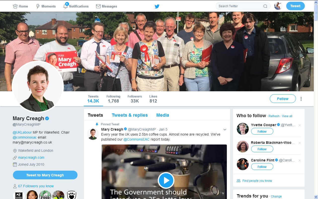 Mary Creagh;s twitter homepage