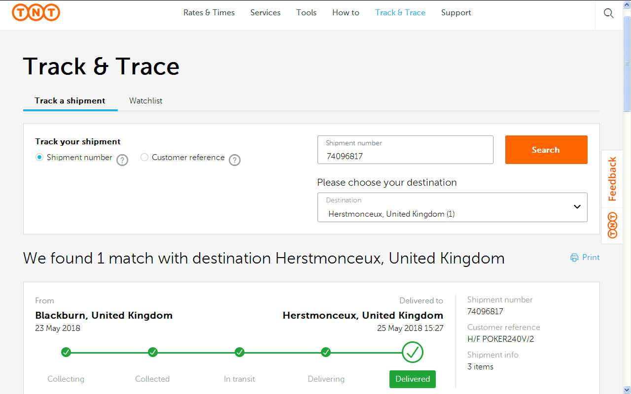 TNT track and trace parcels service problems with delivery