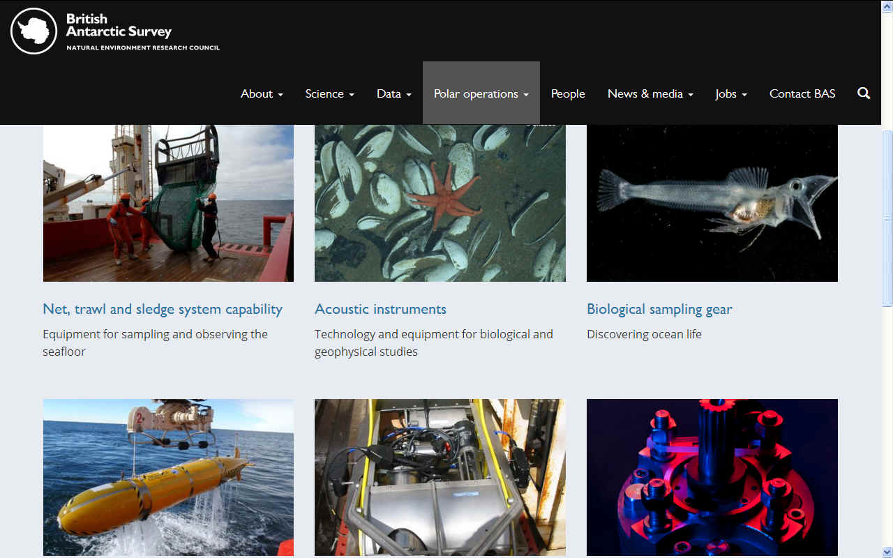 British Antactic Survey biological ampling acoustic instuments underwater robots