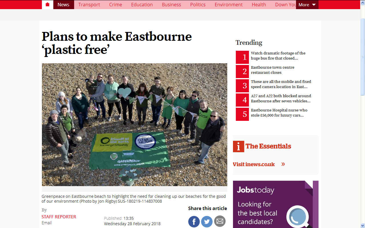 Eastbourne Herald - Plans to make Eastbourne plastic free March beach cleans 2018