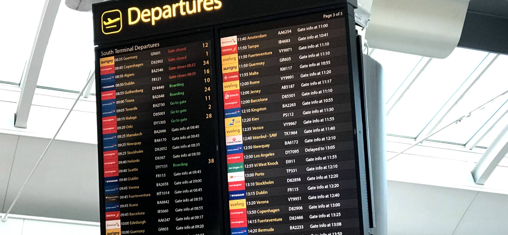 Gatwick airport passenger flight information board