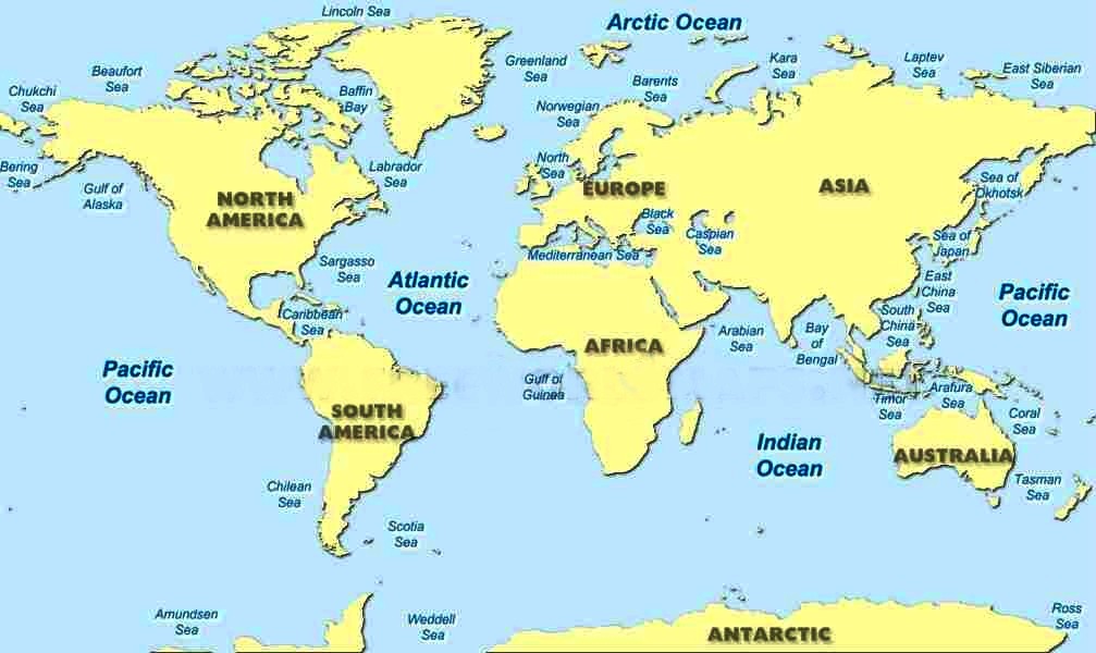 major bodies of water world map Lists Seas And Oceans A To Z Index Of The World major bodies of water world map