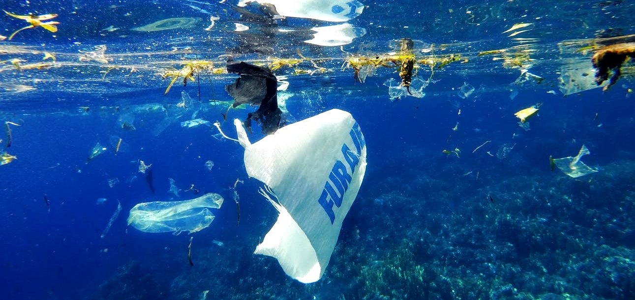 Marine litter, including fishing nets, plastic crates, ropes and a