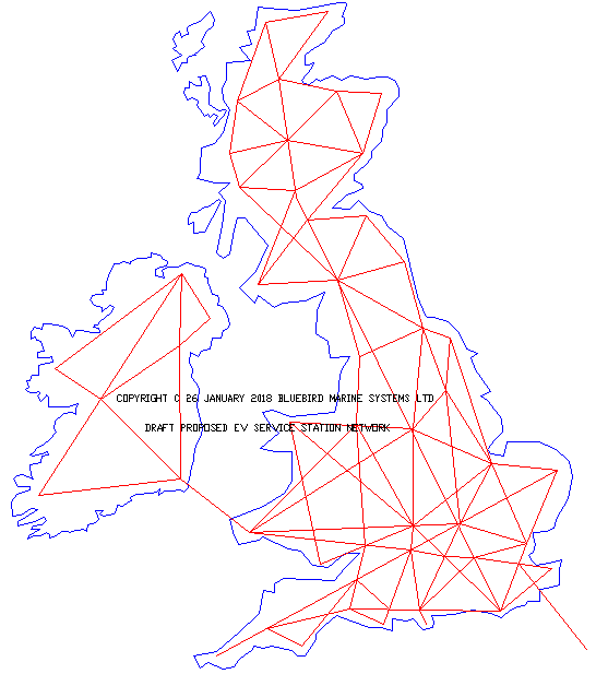 Sample network of electric vehicle service stations in the United Kingdom