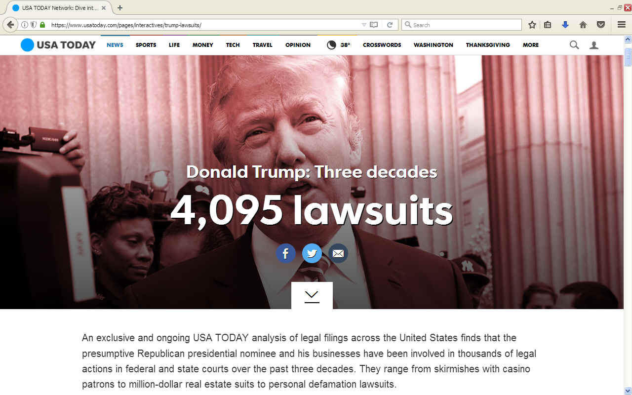 Law suits USA Today on Donald Trump's business practices